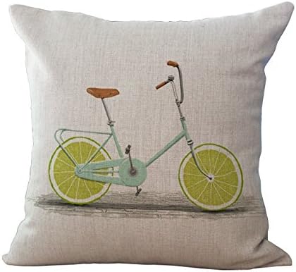 Miracle Dec Green Lemon Bicycle Linen Polyeser Square Throw Pillow Covers Cushion Cases Sham For Bench(17"x17", Light Green&amp;Linen)