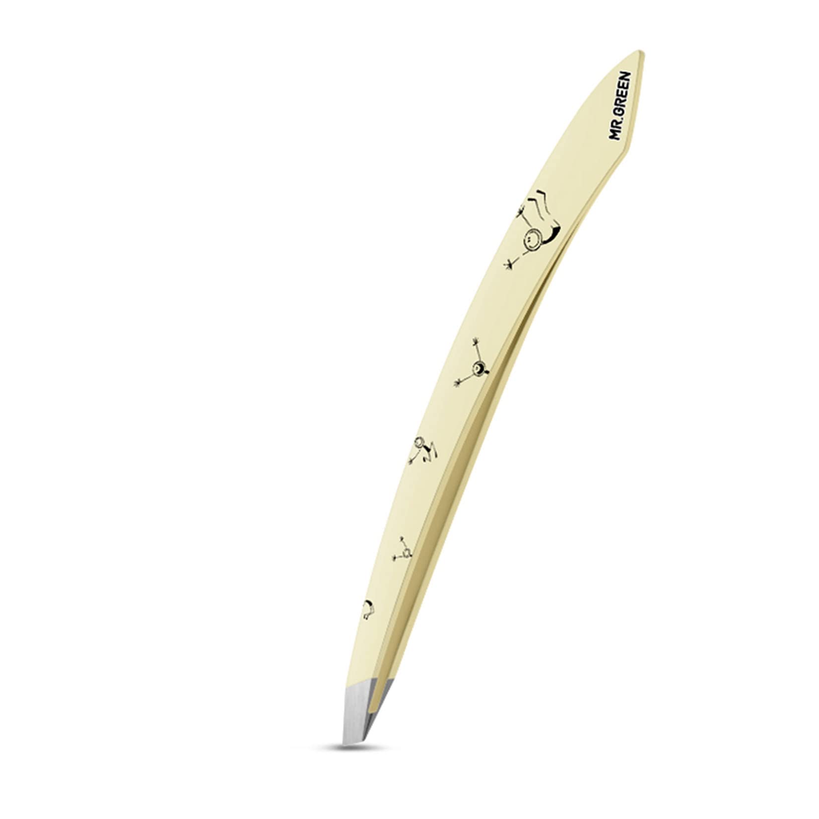 MR.GREEN Curve Handle Eyebrows Tweezers Professional Fine Hairs Removal Puller Makeup Tools Stainless Steel Beauty Clips Removal (Light Yellow)