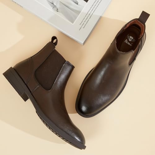 Men's Classic Elastic-Side Chelsea Boots - Genuine Leather Dress Casual Ankle Boots for Daily & Office