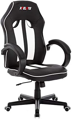 XPELKYS Gaming Chair Ergonomic Leather Racing Computer Chair High Back Adjustable Swivel Executive Office Desk Chair with Padded Armrests (White-15)