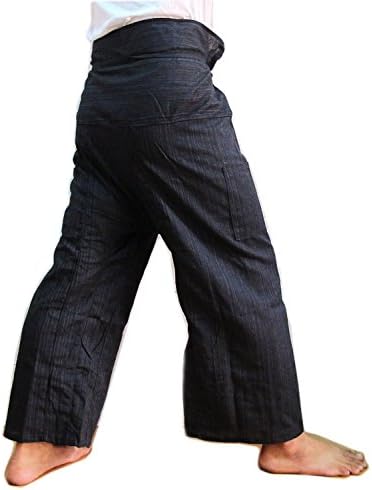 100% Heavy Cotton Thai Fisherman Wrap Pants Trousers Yoga Massage Pregnancy Pants Free Size - Striped with lines