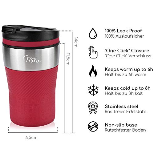 Milu Thermobecher Kaffee to go - 210ml - 100% Auslaufsicher â Isolierbecher, Kaffeebecher, Trinkbecher aus Edelstahl - Autobecher doppelwand Isolierung - Travel Mug (Rot) – Bild 3