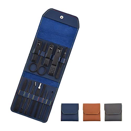 GGYao Nail Clipper Set Manicure Set - Stainless Steel Professional Grooming Kit, Nail Scissors and Clipper Manicure Pedicure Kit, 12 In 1 Portable Manicure Tools Kit with Leather Case - Blue