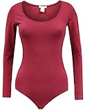 BEKDO Womens Basic Solid Long Sleeve Scoop Neck Bodysuit with Stretch