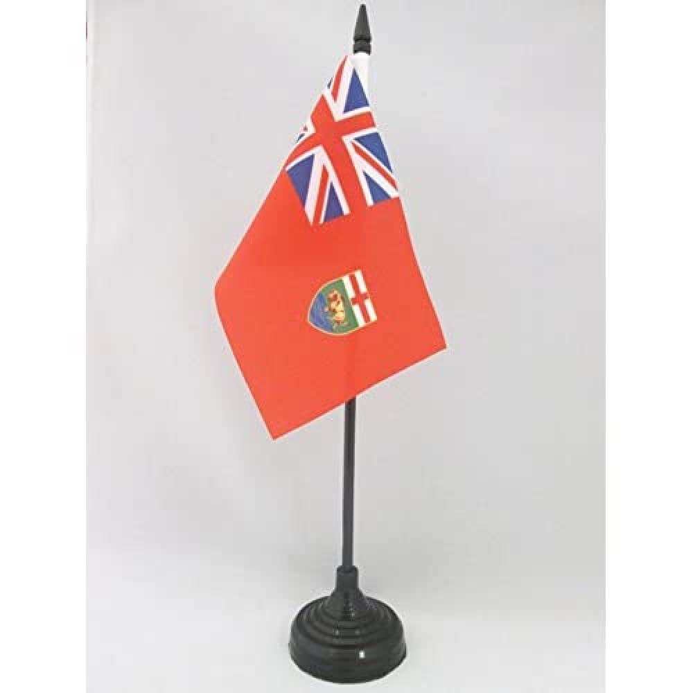 AZ FLAG - Manitoba Table Flag 4'' x 6'' - Canadian region of Manitoba Office Mini Banner 100% Polyester 15 x 10 cm - Mini Desk Flag with 10'' Pole and Black Plastic Base