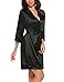 Ekouaer Women's Satin Kimono Robe Short Bridemaids Robe Lace Trim with 3/4 Sleeve(Black/XXL)