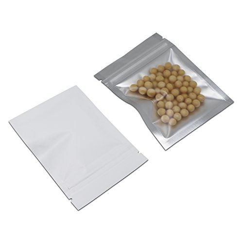 100 Pcs Multi-Colors Resealable Clear Front Mylar Foil Food Storage Bags Heat Seal Smell Proof Pouches Airtight Zipper Grocery Gourmet Snack Mix Pack (White, 3.3x5.1 inch-3.9mil Thick (Matte))