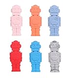 Silicone Chewable Pencil Toppers 6 Pack - FDA-approved Safe Robot Shaped - Perfect for Baby Teething, Children's Pencil Toppers Decoration, Therapy Toys, Chewy Tubes, Fidgets, Oral Motor Chew