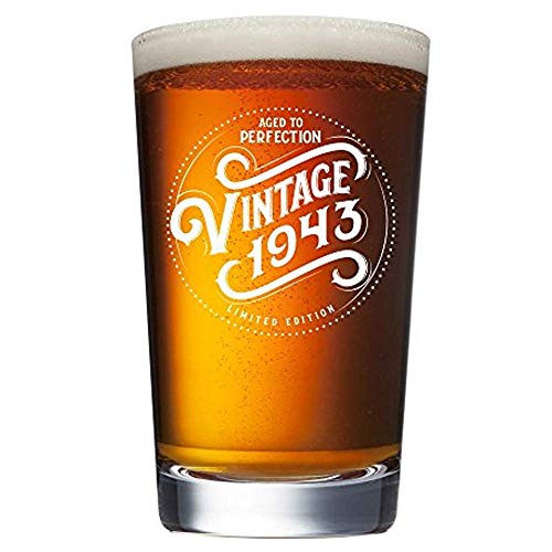 1943 77th Birthday Gifts for Men and Women Beer Glass - 16 oz Funny Vintage 77 Year Old Pint Glasses for Party Decorations - Anniversary Gift Ideas for Dad, Mom, Husband, Wife - Best Craft Beers Mug