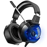 ONIKUMA PS4 Gaming Headset Xbox One Headset with Mic, Noise Canceling Over Ear Headphones with 7.1 Surround Sound, Soft Earmuffs, LED Light& Volume Controller (Blue)