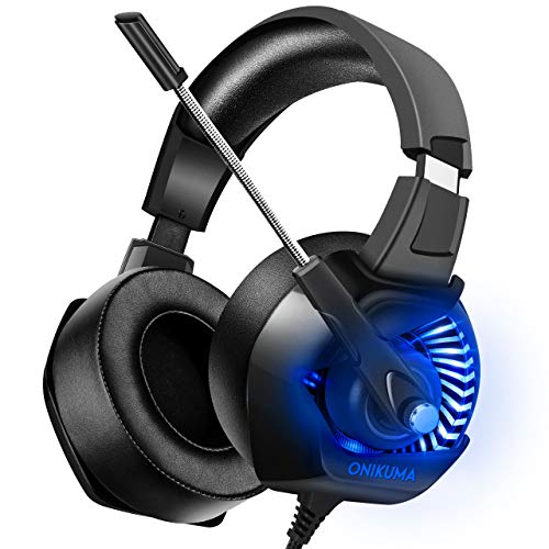 ONIKUMA PS4 Gaming Headset Xbox One Headset with Mic, Noise Canceling Over Ear Headphones with 7.1 Surround Sound, Soft Earmuffs, LED Light& Volume Controller for PS4, Xbox One, PC, Mac, Laptop, NS
