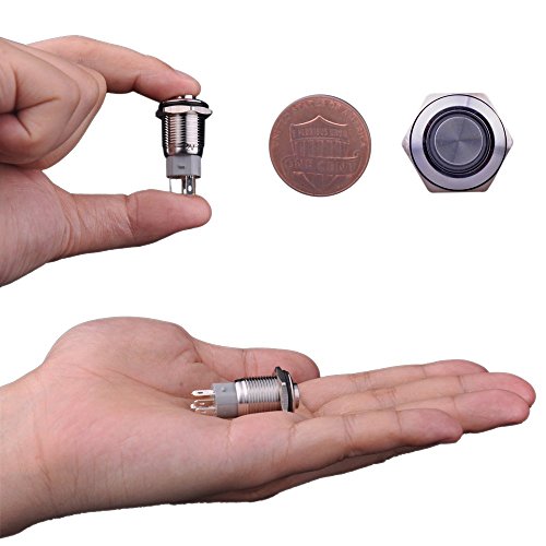 Ulincos Latching Pushbutton Switch U16F2 1NO1NC SPDT ON/OFF Silver Stainless Steel Shell with Blue LED Ring Suitable for 16mm 5/8" Mounting Hole (Blue)