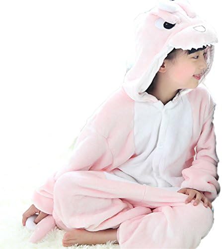 Unisex Child Kids Onesie Kigurumi Pajamas Halloween Costume Animal (A-Pink dinosaur,L)