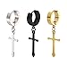 3pcs Gold/Black/Silver Stainless Steel Cross Charm Dangle Huggie Hinged Hoop Earrings for Men Women