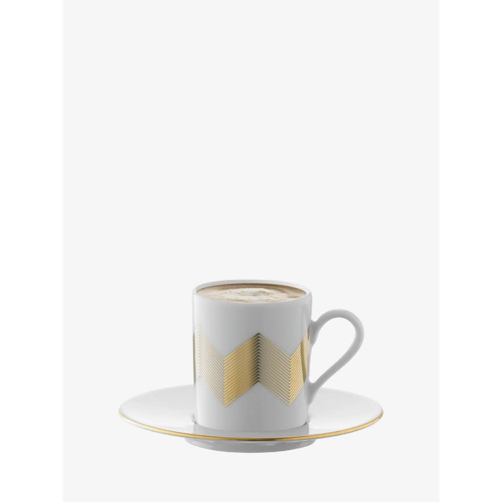 LSA International Chevron Coffee Cup & Saucer 0.1L Gold Assorted | Set of 4 | Mouthblown & Handmade Glass | CH11