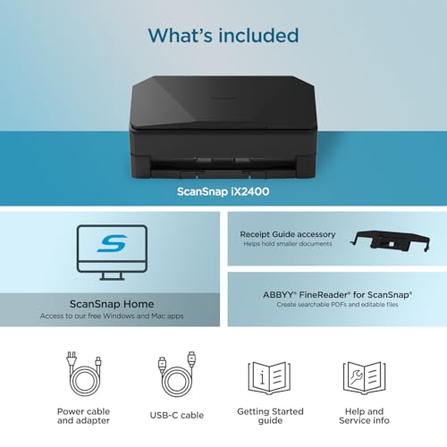 ScanSnap iX2400 High-Speed Simple One-Touch Button Colour Document & Receipt Scanner with 100 Page Auto Document Feeder for Mac or PC, Black