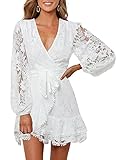 FARYSAYS Women's Lace Wrap Mini Dresses Long Sleeve