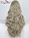 K'ryssma Ash Blonde Lace Front Wig Dark Roots Ombre Synthetic Wigs for Women Long Wavy Ombre Blonde Wig with Middle Part 22 Inches