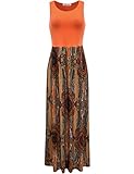 Aphratti Women's Bohemian Sleeveless Maxi Long Dress with Elastic Waistband X-Large Orange Print