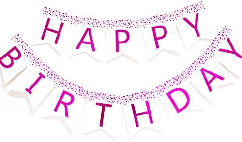 Keira Prince Happy Birthday Banner, Multicolored Sprinkles & Gold Foil Letters (White and Pink)