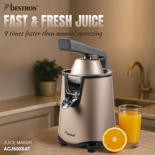 Presse-agrumes électrique, presse-oranges avec fonction d'arrêt de bec et tamis à pulpe en acier inoxydable, avec 2 cônes de pressage de 450 ml de capacité, poignée souple pour une utilisation