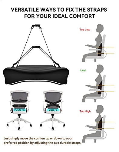 TRAVEL EASE Ergonomic Lumbar Support Cushion, Memory Foam Back Support for Car Seat Office Chair Gaming Chair, Backrest with Skin-friendly Cover & Dual Adjustable Straps, Black