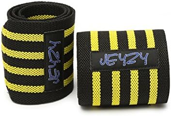 Wrist Wraps Professional Quality Wrist Straps Support Braces by Jeyzy - 14"(Pair) for Men&amp;Women,Strength Wraps for Bodybuilding,Powerlifting,Weight Lifting,Xfit,Cross Training(Black-Yellow, 14")