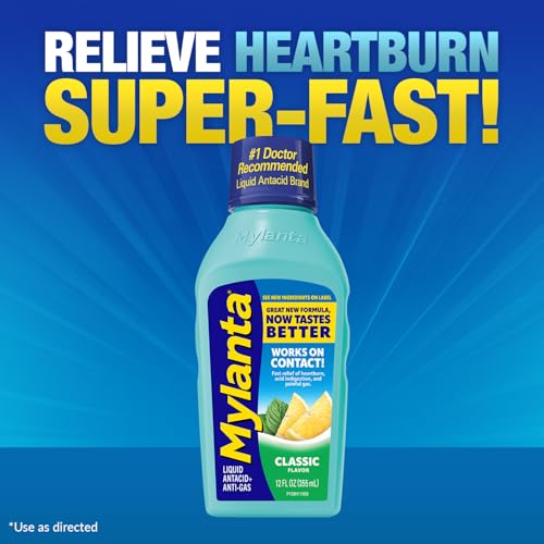MYLANTA HEARTBURN AND GAS RELIEF, LIQUID ANTACID, CLASSIC FLAVOR, 12 FLUID OUNCE