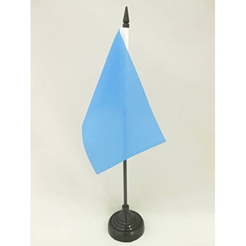 AZ FLAG - Plain Blue Table Flag 4'' x 6'' - Blue Solid color Office Mini Banner 100% Polyester 15 x 10 cm - Mini Desk Flag with 10'' Pole and Black Plastic Base