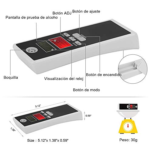 bedee Probador de Alcohol en Aliento Profesional de Alta precisión - Alcoholímetro portátil Detector de Alcohol Digital
