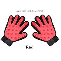 WLYANG Pet Dog Grooming Glove Gentle Deshedding Brush Glove Efficient Pet Hair Remover Mitten Enhanced Five Finger Design Perfect for Dog & Cat & Horse with Long & Short Fur - 1 Pair (Red)