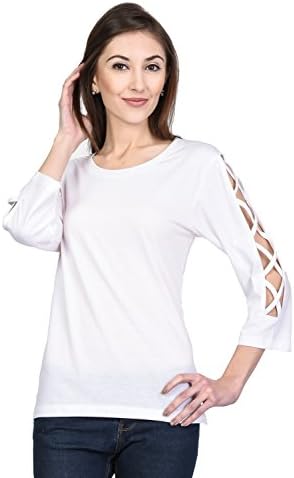 Kalt Women's Round Neck 3/4th Sleeves Cotton Blend Top/T-Shirt (TW12)