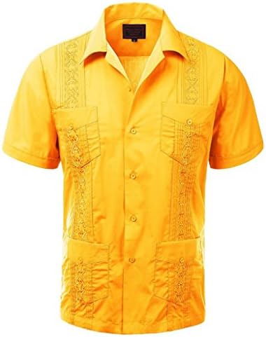 Guayabera Men's Cuban Beach Wedding Short Sleeve Button-up Casual Dress Shirt