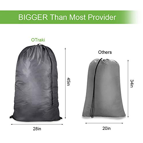 OTraki Large Travel Laundry Bags 28 x 45 inch XL Heavy Duty Drawstring Dorm Organizer Bags Tear Resistant Laundry Hamper Basket Liner Jumbo Dirty Clothes Storage, Three Loads of Clothes 2 Pack Grey