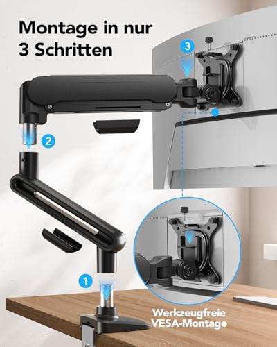 HUANUO Monitor Mount for 13-40 Inch Screens, Monitor Arm with Nitroglide Suspension up to 12 kg, Monitor Mount Height Adjustable, Swivelling, Tilting, for Gaming and Office, VESA 75 x 75/100 x 100 mm