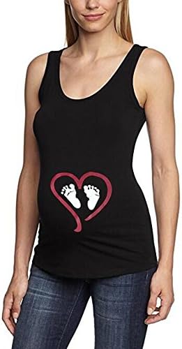 Smilelve Pregnant Mom to Be Maternity T-Shirt Sleeveless O-Neck Tank Top With Very Cute Baby Footprints (XL)