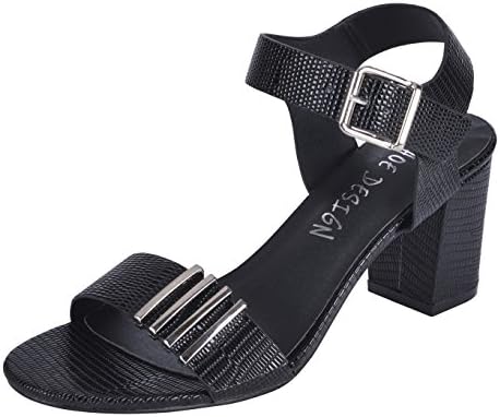 Women's Block Heel Dress Sandal Ankle Strap Comfortable Memory foam insole Black 064-39
