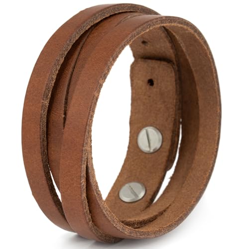 412AAi40wGL Simaru Lederarmband Herren Aus Premium Leder Made In Germany, Männer Armband Größenverstellbar In Schwarz, Braun Oder Hellbraun (Hellbraun)