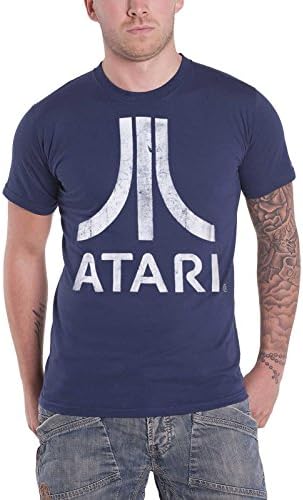 Atari T Shirt Classic Logo Faux Denim Gamer Official Mens Blue