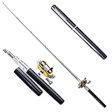 Pen Fishing Rod,Tuscom Portable Mini Telescopic Pocket Fish Pen Aluminum Alloy Fishing Rod Pole + Reel (Black)