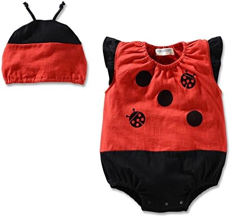 Yanzi6 Baby Unisex Fruit Watermelon Melon Pineapple Bodysuit Hat Cap (M:3-6 Months, Ladybird)
