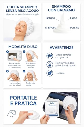 Shampoo Cap for Bedridden and Elderly 5+1 Free – Disposable Hair Cap without Rinse with Conditioner, Microwave Heated, pH Neutral, Hygiene and Comfort in Bed and on the Move
