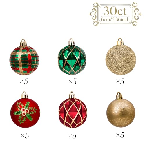 Valery Madelyn Christmas Ornaments Set, 30ct Red Green and Gold
