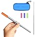 Reusable Straws Stainless Steel Straws Metal Straws Collapsible Straw Portable Straw Foldable Straw Telescopic Folding Adjustable Straw with Case Holder Keychain and Cleaning Brush(Blue Straws case)
