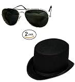 Guitar Player Costume Accessory Felt Top Hat-Aviator Sunglasses by Funny Party Hats®