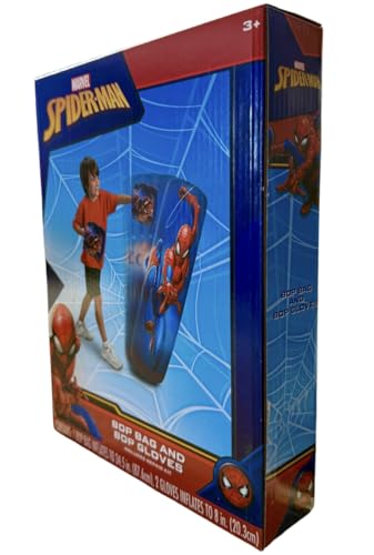 Spiderman Spider-Man Inflatable Bop Bag & Bop Gloves Set Kids Punching Bag with Gloves, Freestanding Superhero Blow Up Bouncing Boxing Bag for Exercise, Durable Heavy Duty Indoor and Outdoor - 34.5