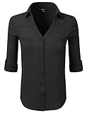 DRESSIS Women's Roll Up Sleeves Button Down Blouse