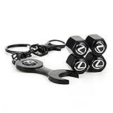 INCART Universal Stainless Steel (4pcs) Car Tire Valve Stem Air Caps Cover + (1pcs) Wrench Keychain for Lexus Black