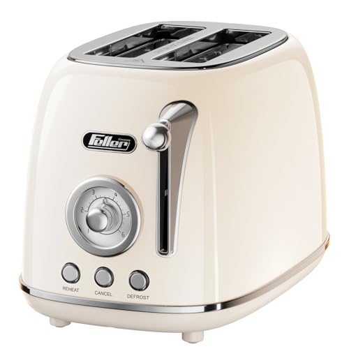 Feller Germany, Retro Style 2-Slice Toaster, 815 W, Steel Body, Dust Cover & foldable Bun Warmer,Defrost, Reheat & Cancel Function,Removable Crumb Tray, TO290, 2Y Guarantee, UAE Version (Cream)