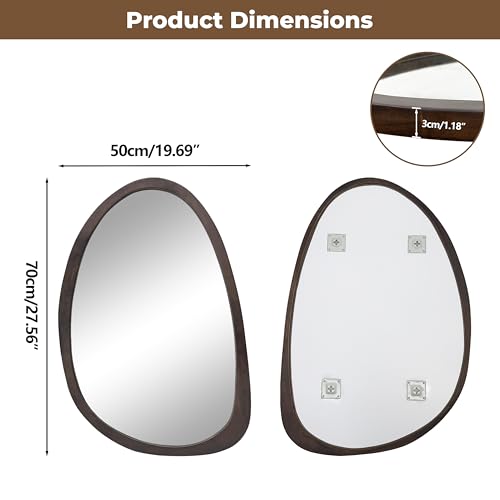 medla Irregular Oval Wall Mirror: 50x70CM Asymmetrical Mirror Modern Wood Frame Unique Shape Wall Mounted Vanity Artistic Mirror Decorative for Living Room Bedroom Bathroom Entryway Hallway